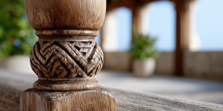 religious art, wooden handles of torah scroll etz chaim in the foreground, with a glowing sacred space in the blurred background