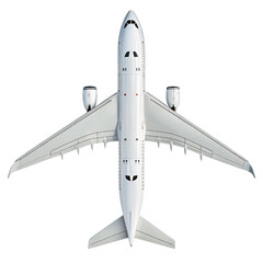 White Airplane Top View, Isolated on Transparent Background, 3D Render, Aviation, Travel, Aircraft, Transportation, Flight