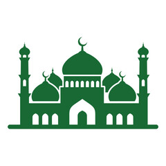 Green mosque icon, symbolizing islamic faith and architecture, representing a place of worship and cultural heritage in a simple, elegant design