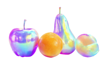 Holographic fruits in vibrant colors