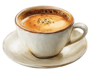 Obraz premium Creamy coffee in a textured cup and saucer