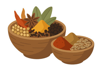 Illustration of Peppercorn and Black Pepper Powder Spice