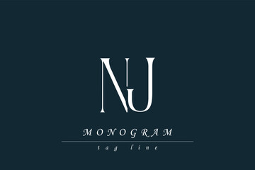 NJ Initials Stylized Monogram Design Featuring Intertwined. Artistic representation of monogram initials creatively arranged and displayed.
