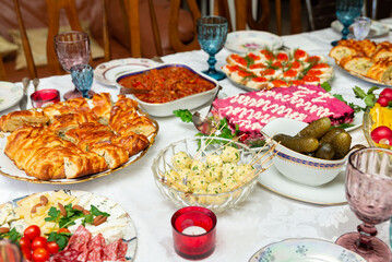 Festive dining table with appetizers