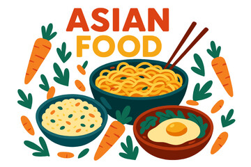 Vector hand drawn illustration of traditional Korean dishes including bibimbap, hotteok, kimchi, oden, galbi-gui, guksu, and gimbap, for use as a template banner on websites or social networks