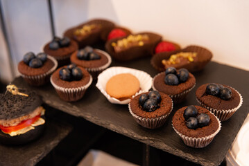 Assorted chocolate desserts with berries