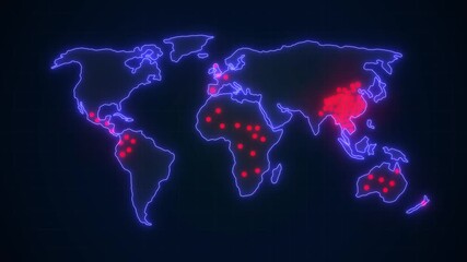 world map of the spread of coronavirus virus infection. Animated map of dark blue color with red icons appearing. pandemic spread visualization, global health, COVID-19, medical alert - Powered by Adobe