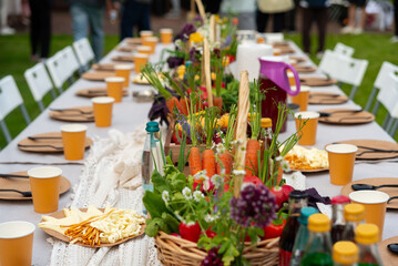 Outdoor picnic table with fresh vegetables