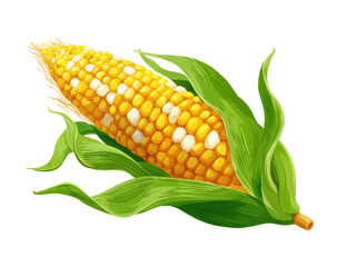Obraz premium Vibrant illustration of a corn cob nestled in its green leaves