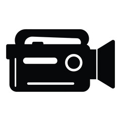 Black video camera icon, representing film, movie, and recording on a