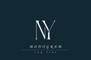NY Initials Stylized Monogram Design Featuring Intertwined. Artistic representation of monogram initials creatively arranged and displayed.