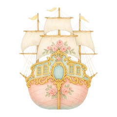 Obraz na płótnie Canvas PNG Vintage floral ship illustration