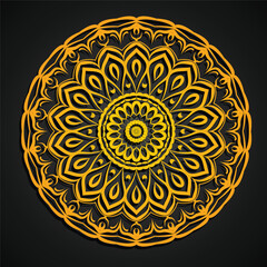 Golden Mandala Vector Illustration – Decorative Floral Pattern on Dark Background