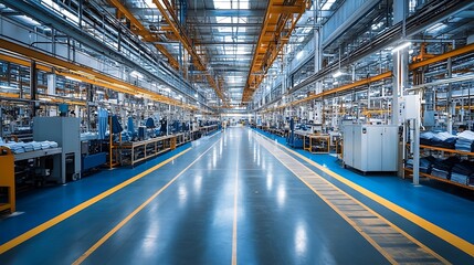 Inside a modern factory production line showcasing automation and industrial manufacturing process setup view