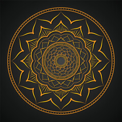 Golden Mandala Vector Illustration – Decorative Floral Pattern on Dark Background