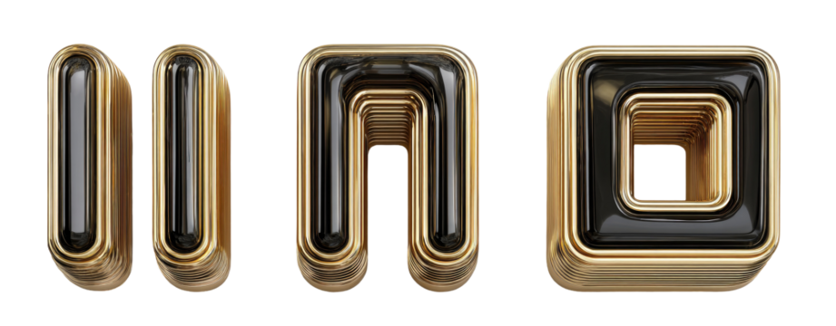 Gold and black stylized letters I, N, O