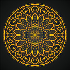 Golden Mandala Vector Illustration – Decorative Floral Pattern on Dark Background