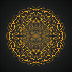 Golden Mandala Vector Illustration – Decorative Floral Pattern on Dark Background