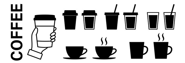 カフェやコーヒーショップのコーヒーカップのイラストアイコン