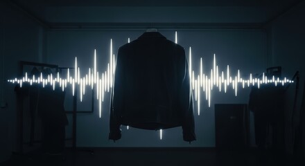 Floating jacket in dark room with pulsating light waveform effect