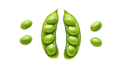 Fresh green edamame pods and beans isolated on transparent background