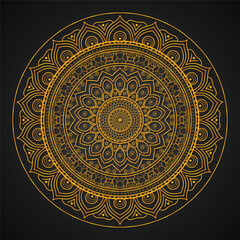 Golden Mandala Vector Illustration – Decorative Floral Pattern on Dark Background