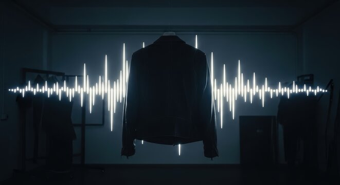 Floating jacket in dark room with pulsating light waveform effect