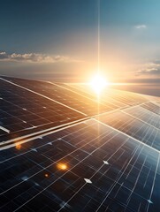 Solar panels glowing day sunlight effects shining on the background of solar panels Bright and shiny rays glow background with sunlight High resolution high q.