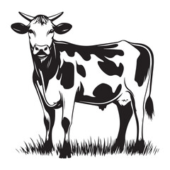 cow silhouette vector illustration, Cow black silhouette isolated on white background, farm animals, cow black silhouette vector logo