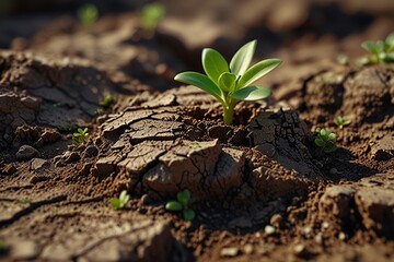 New plant shoots grow in the soil