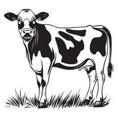 cow silhouette vector illustration, Cow black silhouette isolated on white background, farm animals, cow black silhouette vector logo