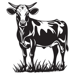 cow silhouette vector illustration, Cow black silhouette isolated on white background, farm animals, cow black silhouette vector logo