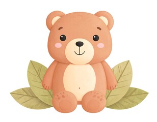 Obraz premium Cute teddy bear with leaves