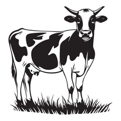 cow silhouette vector illustration, Cow black silhouette isolated on white background, farm animals, cow black silhouette vector logo