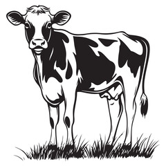 cow silhouette vector illustration, Cow black silhouette isolated on white background, farm animals, cow black silhouette vector logo