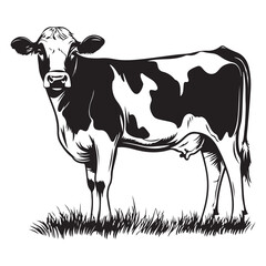 cow silhouette vector illustration, Cow black silhouette isolated on white background, farm animals, cow black silhouette vector logo