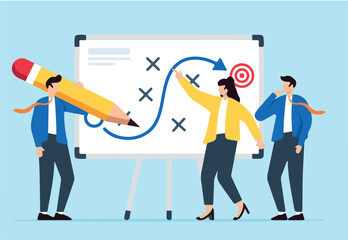 Business team plans success with tactic chart