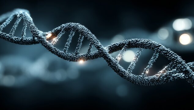 A three-dimensional illustration of macromolecules consisting of a chain of amino acid residues that form protein structure
