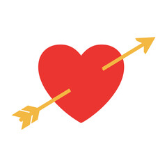 A red heart pierced by a golden arrow, , representing love, romance, and valentines day in a simple and elegant design