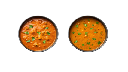 Two bowls of indian lentil dal dish isolated on transparent background