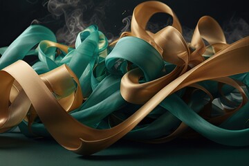 Gold and green ribbon abstract background 