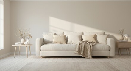 Obraz premium Neutral living room with a sofa and side table