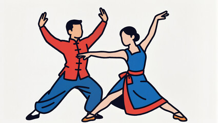 Traditional couple dancing in colorful clothes vector illustration