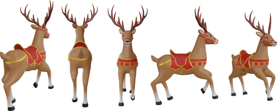 isolated 3d carousel reindeer in different views. christmas deer