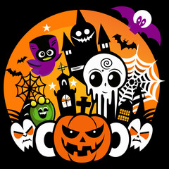 Halloween Vector Illustrations  Haunted House, Spider Webs & Skulls.eps
