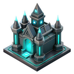 Futuristic sci fi castle with glowing blue energy accents