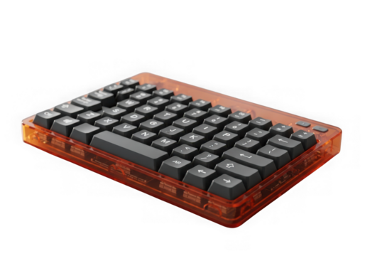 Orange resin mechanical keyboard isolated on transparent background