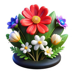 Vibrant bouquet of colorful clay flowers on a dark background