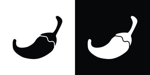 Chili Pepper Icon in Black and White, Isolated on White and Black Background