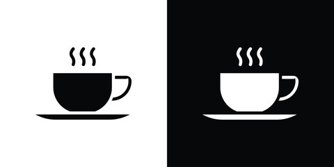 Coffee Cup Icon in Minimalist Style with White and Black Backgrounds